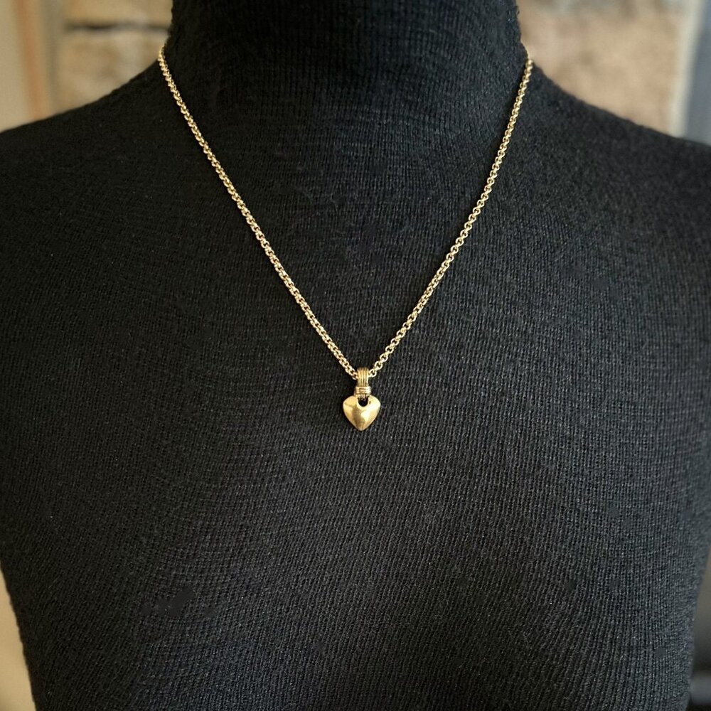 New PUFFY HEART Pendant Necklace Gold Tone ❤️